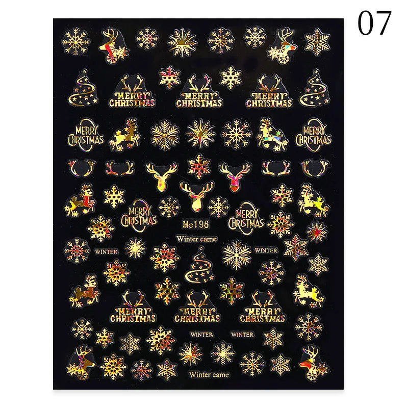 1PC Christmas Tree 3D New Year Decorations Laser Snowflake Fall Nail Stickers Press on Nails Decal