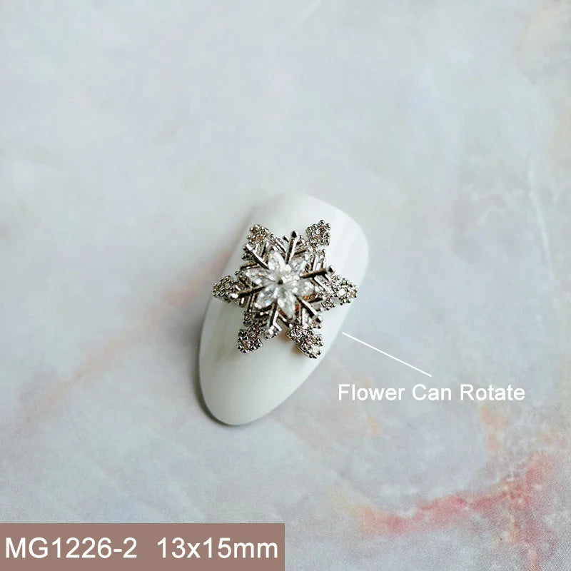 10pcs Xmas Christmas Tree Rotating Snowflakes Zircon Nail Art Manicure Nails Accessories DIY Nail Decorations Supplies Charms