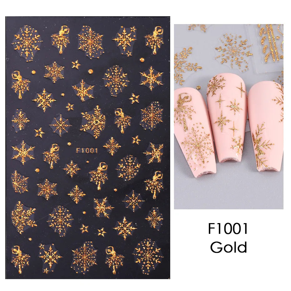 1PC Christmas Tree 3D New Year Decorations Laser Snowflake Fall Nail Stickers Press on Nails Decal