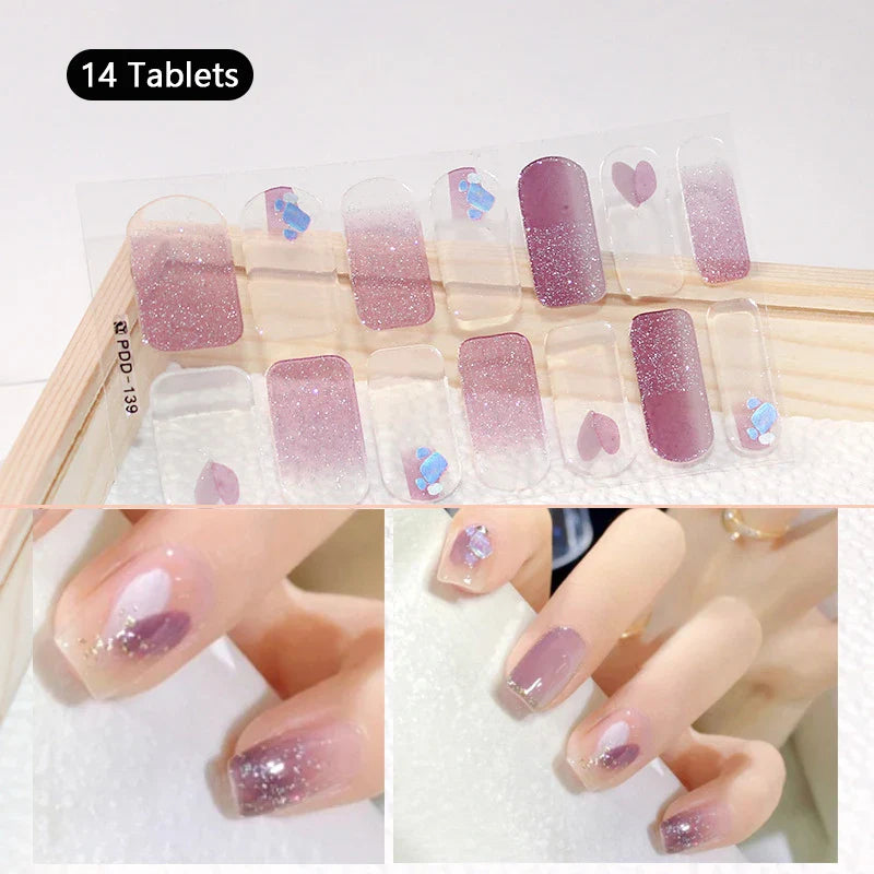 16/22 Tips 3D Nail Art Sticker Fall Christmas Snow Blue Diamonds Full Manicure DIY Nail Strips Decor