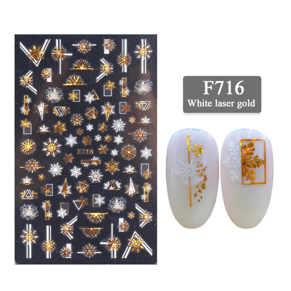 1PC Christmas Tree 3D New Year Decorations Laser Snowflake Fall Nail Stickers Press on Nails Decal