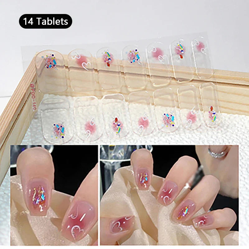 16/22 Tips 3D Nail Art Sticker Fall Christmas Snow Blue Diamonds Full Manicure DIY Nail Strips Decor