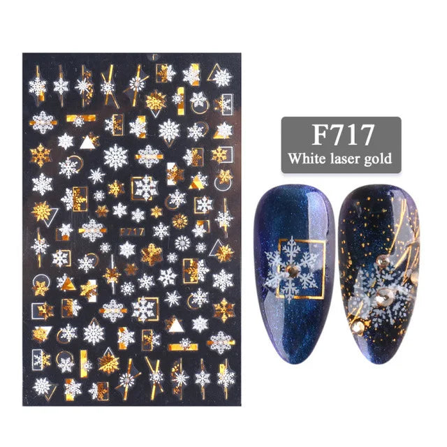 1PC Christmas Tree 3D New Year Decorations Laser Snowflake Fall Nail Stickers Press on Nails Decal