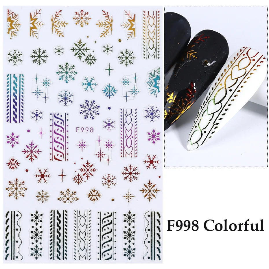 1PC Christmas Tree 3D New Year Decorations Laser Snowflake Fall Nail Stickers Press on Nails Decal