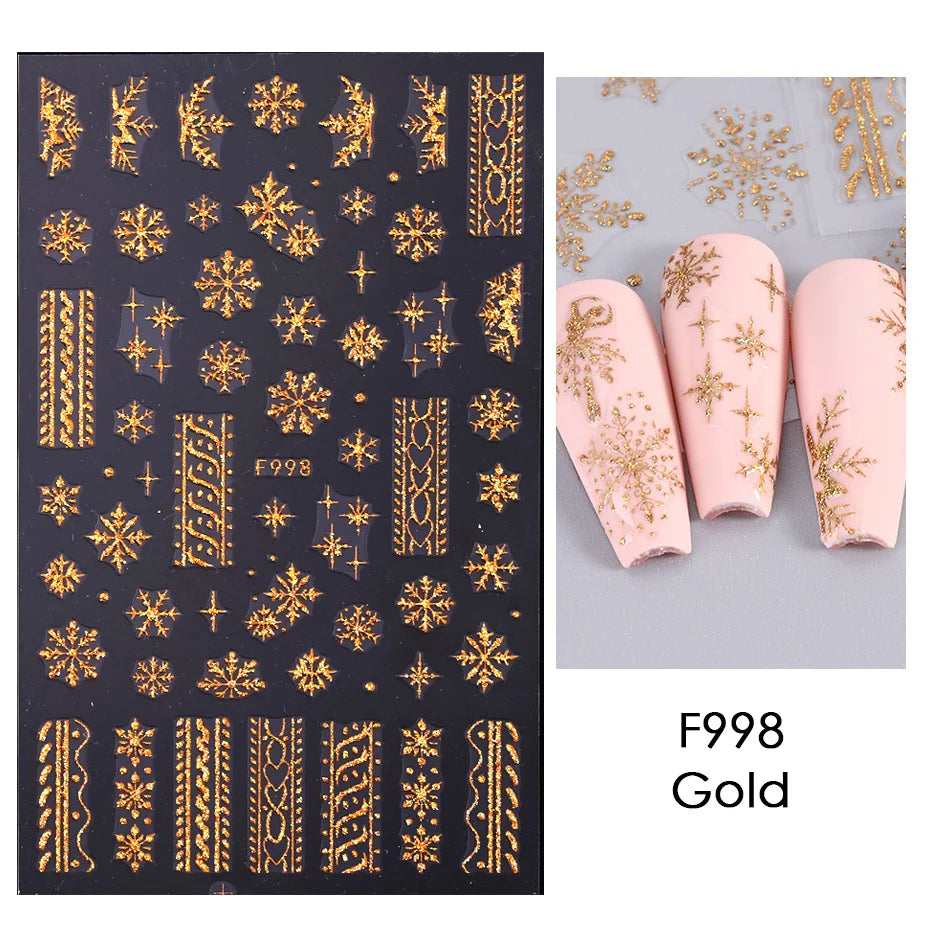 1PC Christmas Tree 3D New Year Decorations Laser Snowflake Fall Nail Stickers Press on Nails Decal