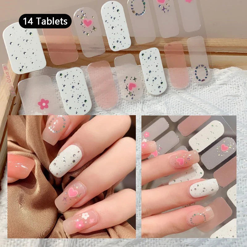 16/22 Tips 3D Nail Art Sticker Fall Christmas Snow Blue Diamonds Full Manicure DIY Nail Strips Decor