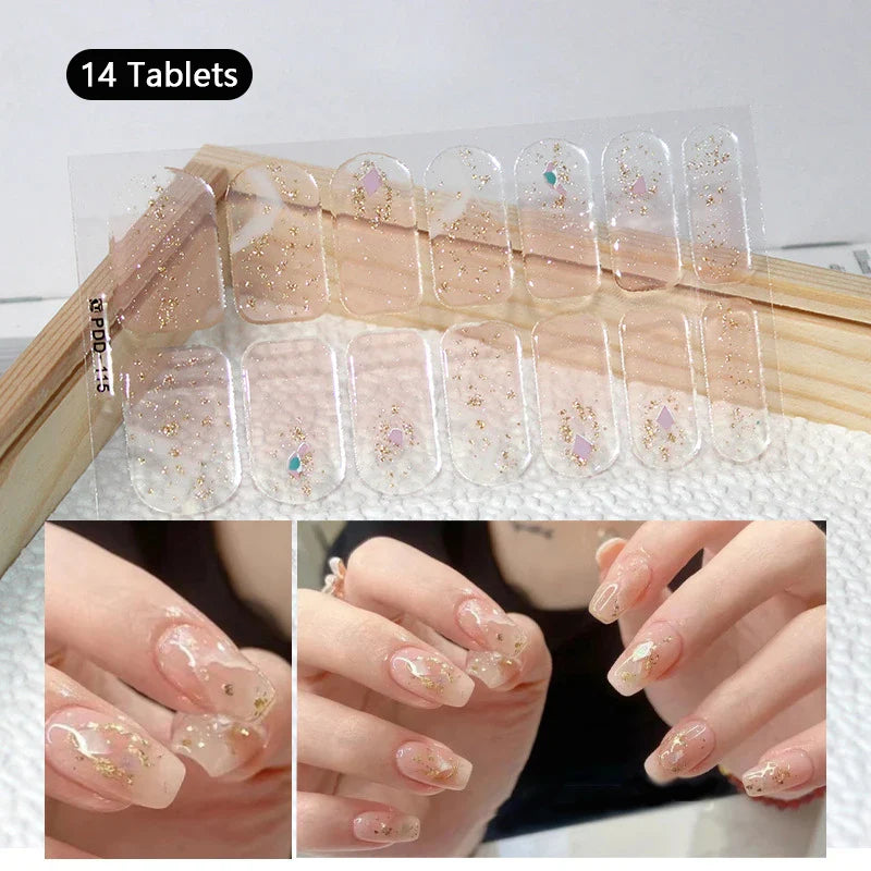 16/22 Tips 3D Nail Art Sticker Fall Christmas Snow Blue Diamonds Full Manicure DIY Nail Strips Decor