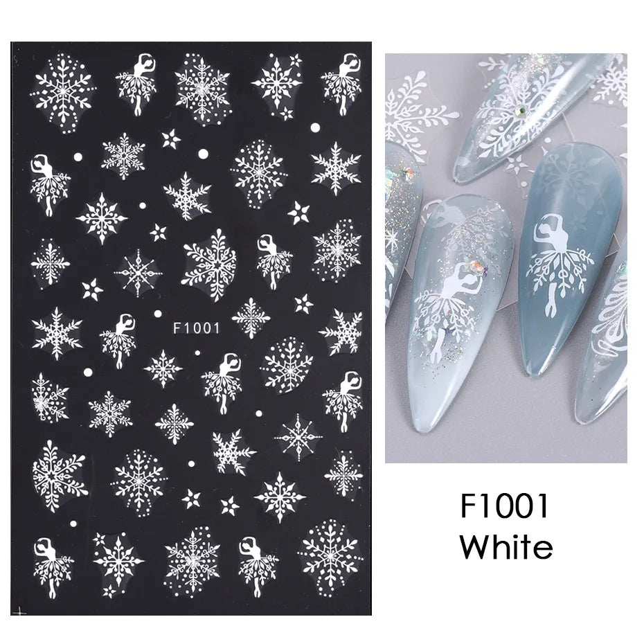 1PC Christmas Tree 3D New Year Decorations Laser Snowflake Fall Nail Stickers Press on Nails Decal