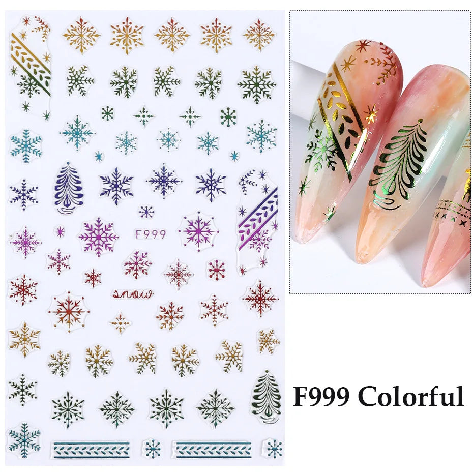 1PC Christmas Tree 3D New Year Decorations Laser Snowflake Fall Nail Stickers Press on Nails Decal