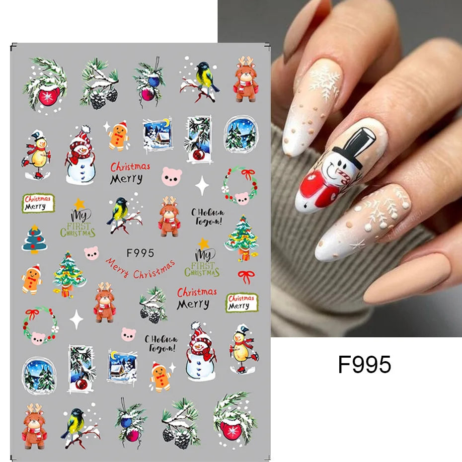 1PC Christmas Tree 3D New Year Decorations Laser Snowflake Fall Nail Stickers Press on Nails Decal