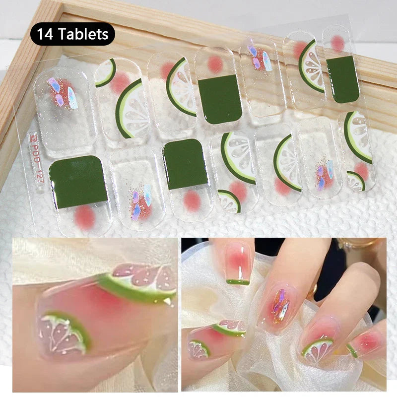16/22 Tips 3D Nail Art Sticker Fall Christmas Snow Blue Diamonds Full Manicure DIY Nail Strips Decor