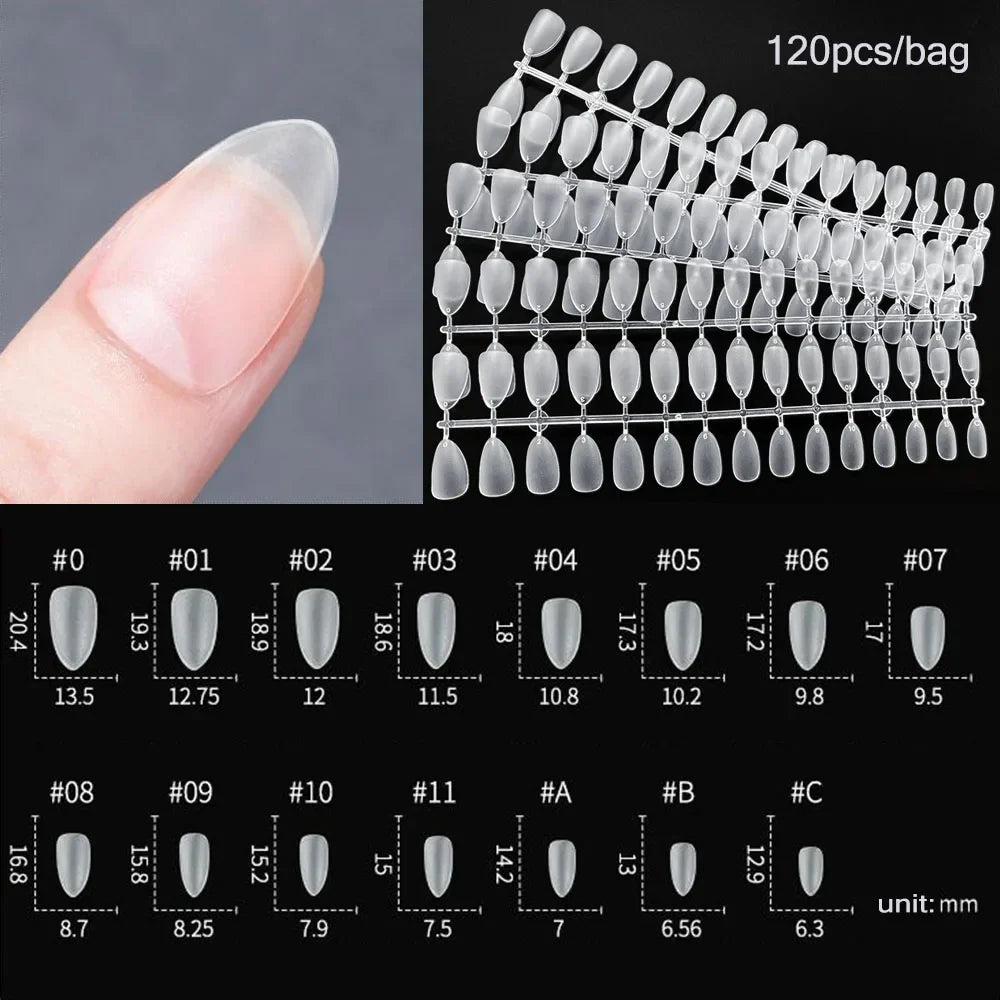 120pcs/set Matte Soft Full Cover Oval Almond Sculpted Women False Nails Fake Nail Press On Nail Tips