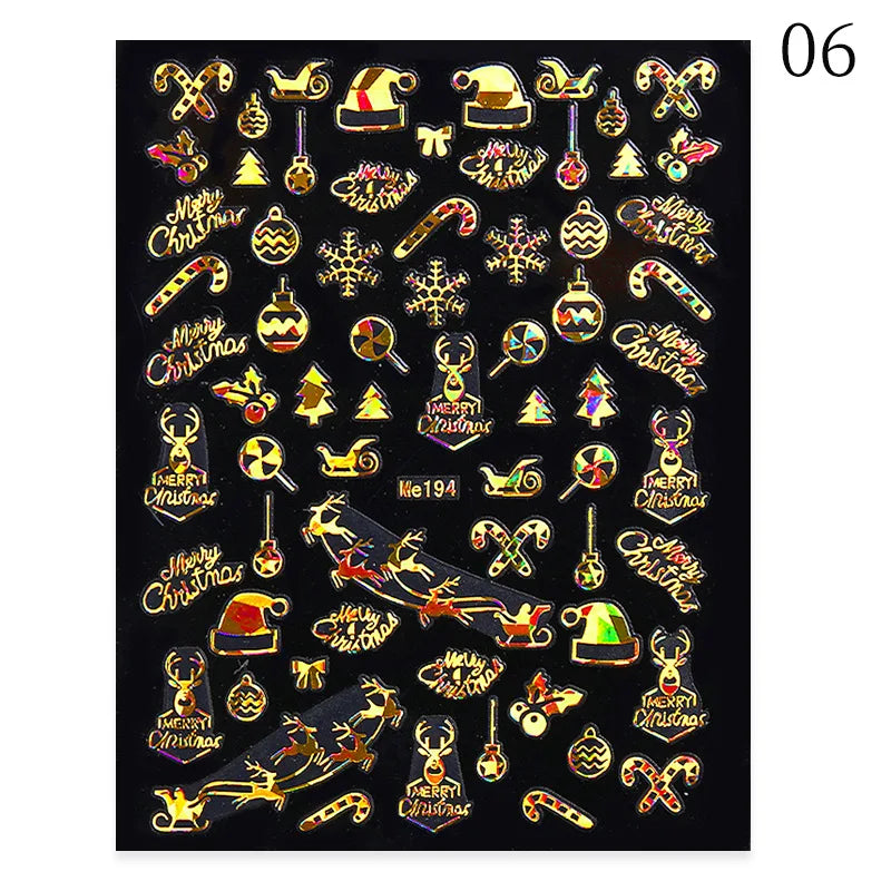 1PC Christmas Tree 3D New Year Decorations Laser Snowflake Fall Nail Stickers Press on Nails Decal