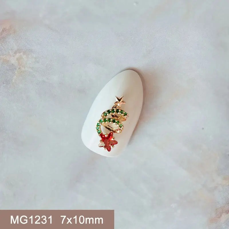 10pcs Xmas Christmas Tree Rotating Snowflakes Zircon Nail Art Manicure Nails Accessories DIY Nail Decorations Supplies Charms