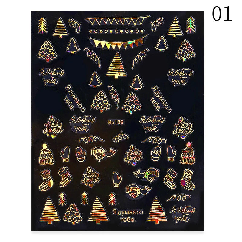 1PC Christmas Tree 3D New Year Decorations Laser Snowflake Fall Nail Stickers Press on Nails Decal