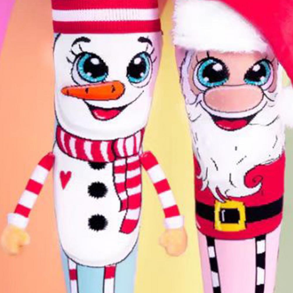 1 Pair Trendy Cartoon Christmas Stockings Clear Print Create Atmosphere Anti-shrink Santa Snowman Christmas Present Socks