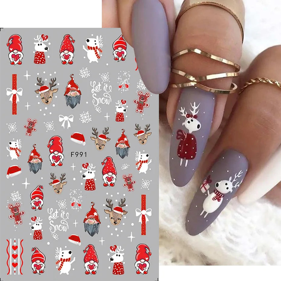 1PC Christmas Tree 3D New Year Decorations Laser Snowflake Fall Nail Stickers Press on Nails Decal