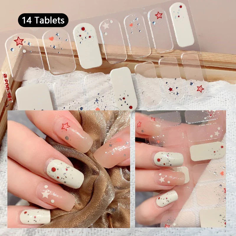 16/22 Tips 3D Nail Art Sticker Fall Christmas Snow Blue Diamonds Full Manicure DIY Nail Strips Decor