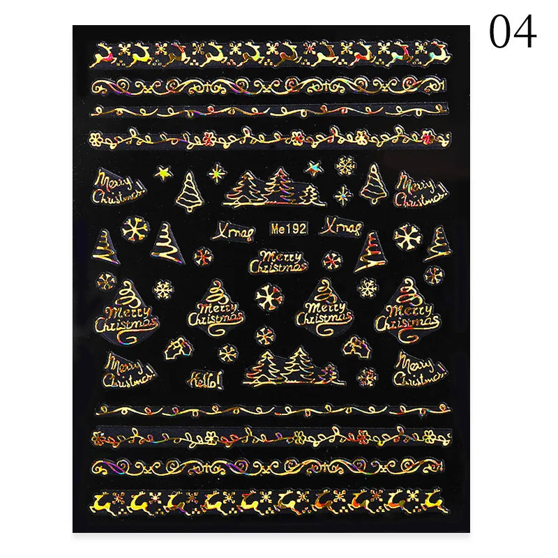 1PC Christmas Tree 3D New Year Decorations Laser Snowflake Fall Nail Stickers Press on Nails Decal