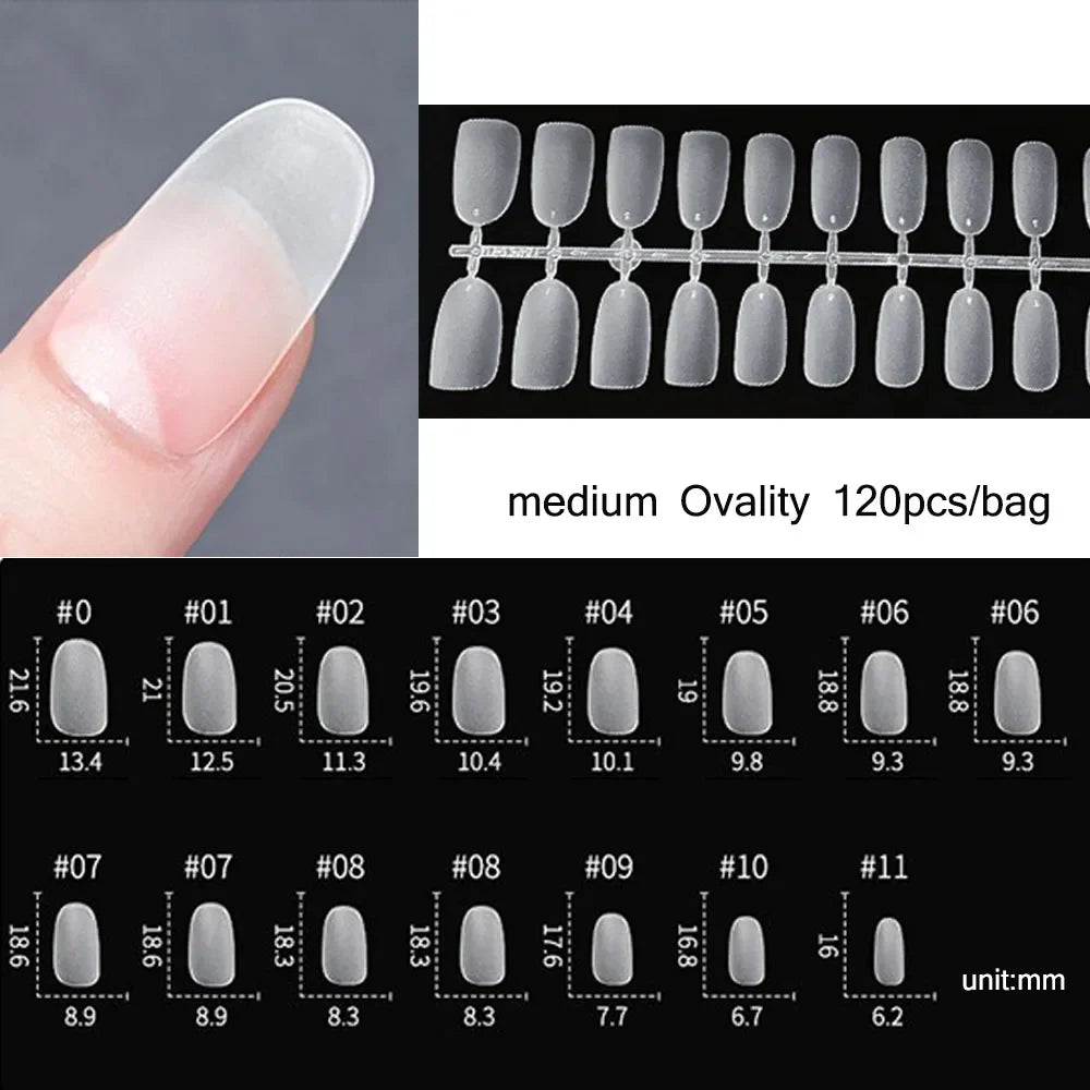 120pcs/set Matte Soft Full Cover Oval Almond Sculpted Women False Nails Fake Nail Press On Nail Tips