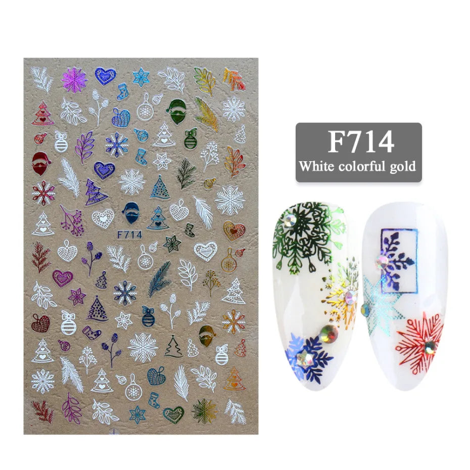 1PC Christmas Tree 3D New Year Decorations Laser Snowflake Fall Nail Stickers Press on Nails Decal