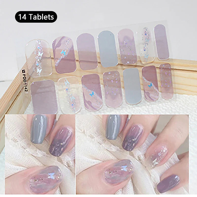 16/22 Tips 3D Nail Art Sticker Fall Christmas Snow Blue Diamonds Full Manicure DIY Nail Strips Decor