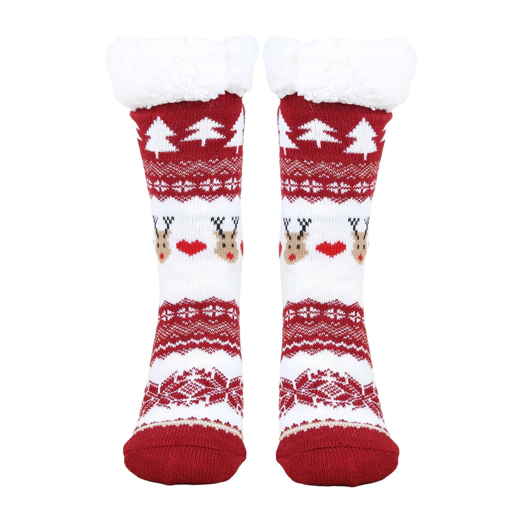 1 Pair Trendy Cartoon Christmas Clear Print Anti-shrink Santa Snowman Women Socks Xmas Fall Gift