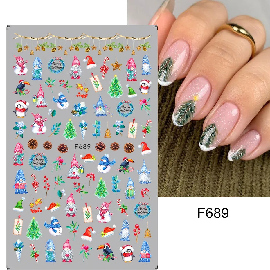 1PC Christmas Tree 3D New Year Decorations Laser Snowflake Fall Nail Stickers Press on Nails Decal