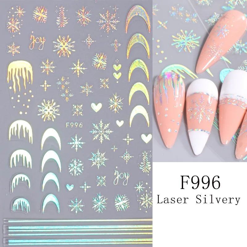 1PC Christmas Tree 3D New Year Decorations Laser Snowflake Fall Nail Stickers Press on Nails Decal