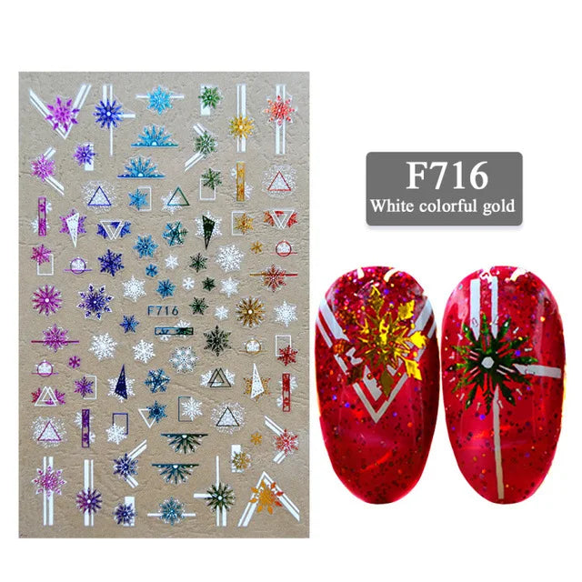 1PC Christmas Tree 3D New Year Decorations Laser Snowflake Fall Nail Stickers Press on Nails Decal