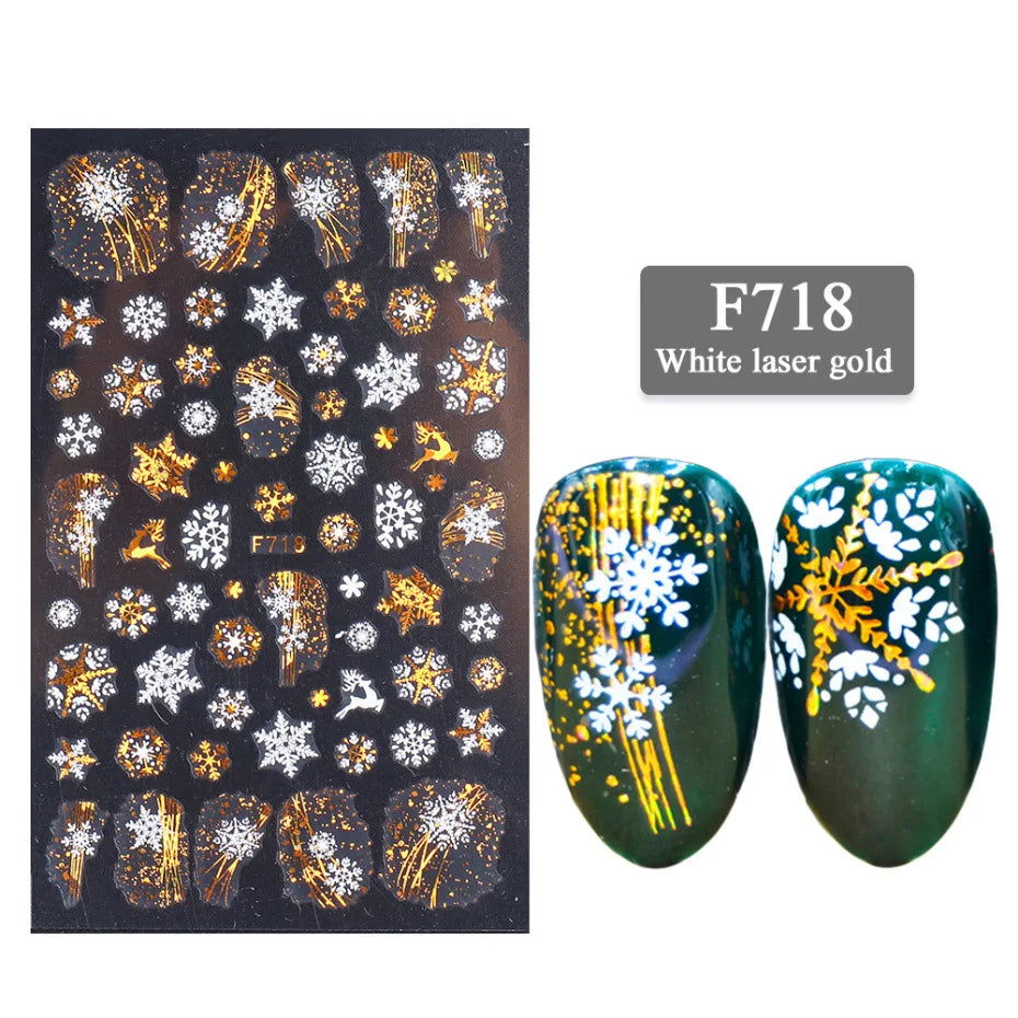 1PC Christmas Tree 3D New Year Decorations Laser Snowflake Fall Nail Stickers Press on Nails Decal