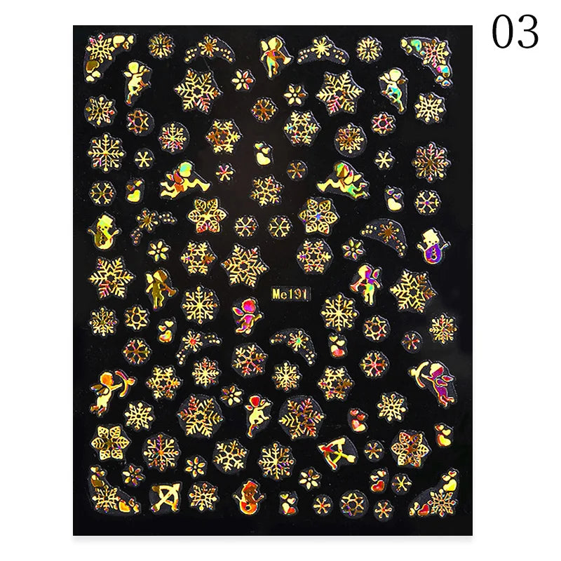 1PC Christmas Tree 3D New Year Decorations Laser Snowflake Fall Nail Stickers Press on Nails Decal