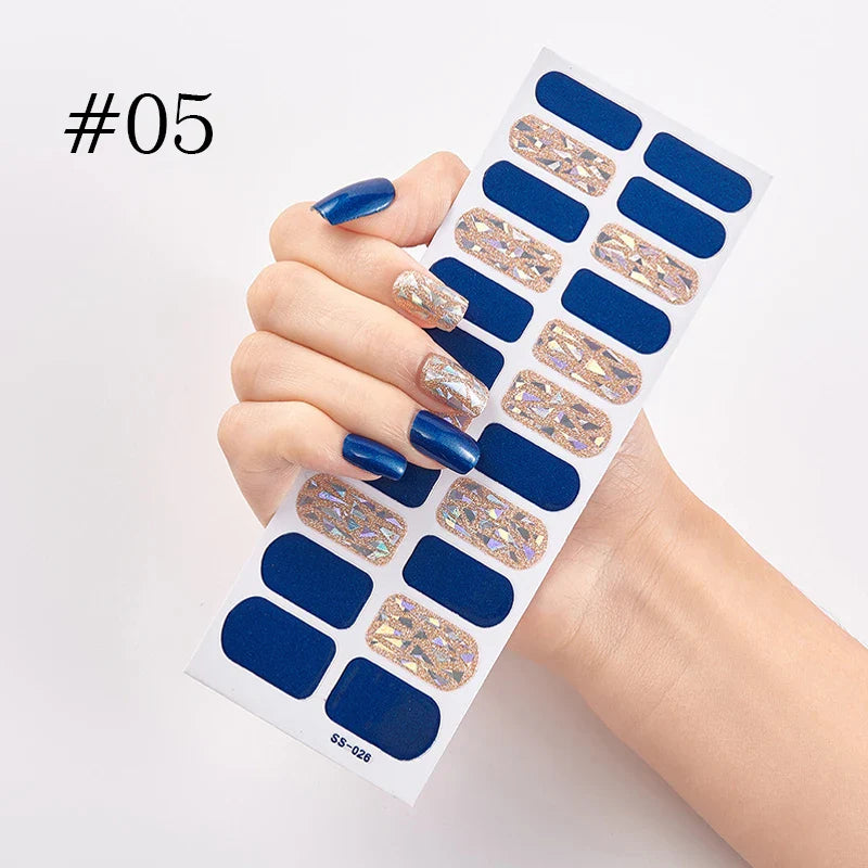 16/22 Tips 3D Nail Art Sticker Fall Christmas Snow Blue Diamonds Full Manicure DIY Nail Strips Decor