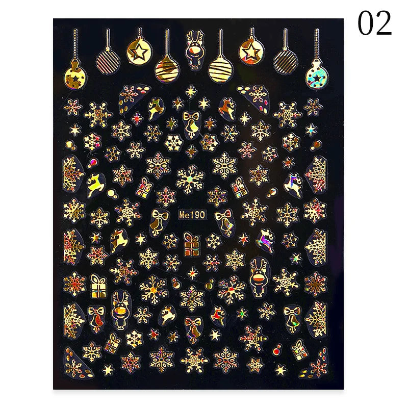 1PC Christmas Tree 3D New Year Decorations Laser Snowflake Fall Nail Stickers Press on Nails Decal