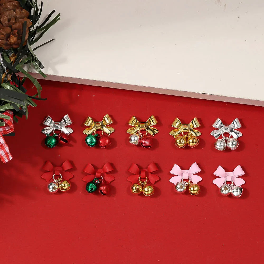 10pcs Christmas Small Bell Charms Crystal Bowknot Ornament DIY Exquisite Accessories Gold Nails Art