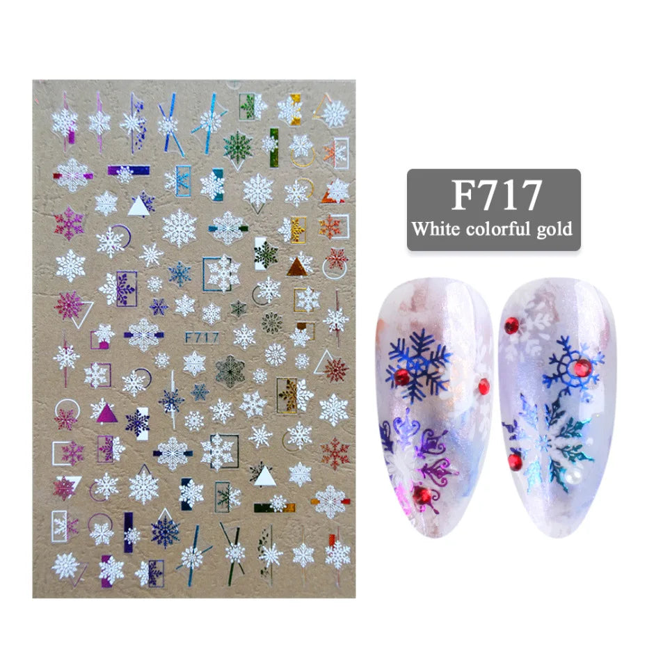 1PC Christmas Tree 3D New Year Decorations Laser Snowflake Fall Nail Stickers Press on Nails Decal