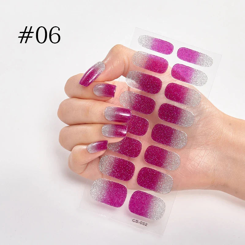 16/22 Tips 3D Nail Art Sticker Fall Christmas Snow Blue Diamonds Full Manicure DIY Nail Strips Decor