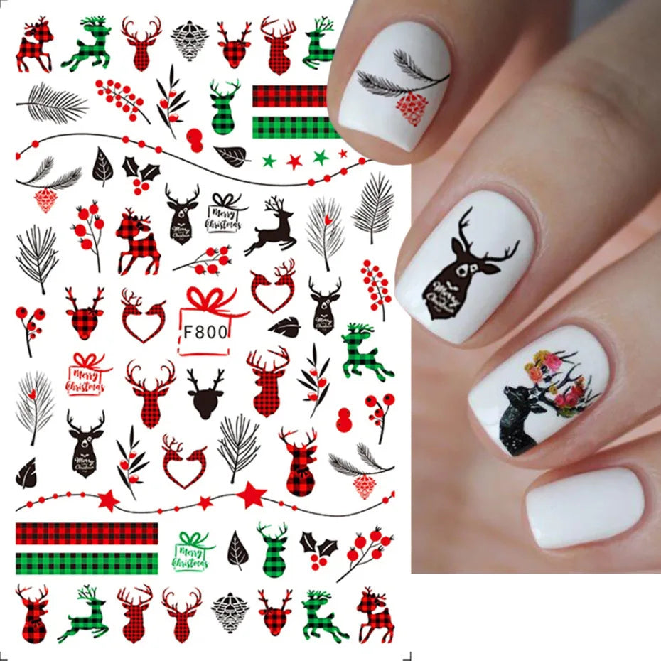 1PC Christmas Tree 3D New Year Decorations Laser Snowflake Fall Nail Stickers Press on Nails Decal