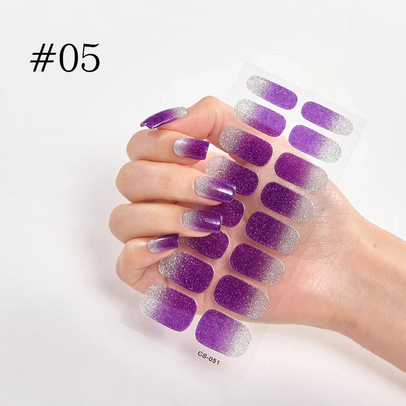 16/22 Tips 3D Nail Art Sticker Fall Christmas Snow Blue Diamonds Full Manicure DIY Nail Strips Decor