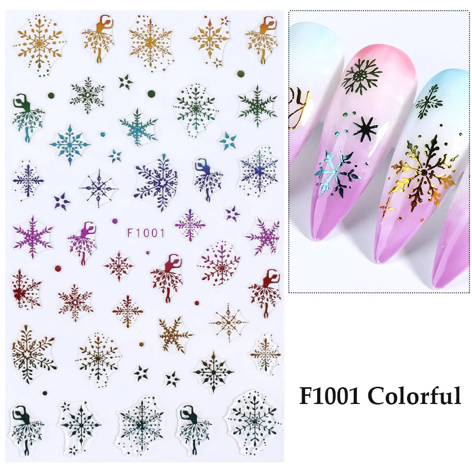 1PC Christmas Tree 3D New Year Decorations Laser Snowflake Fall Nail Stickers Press on Nails Decal