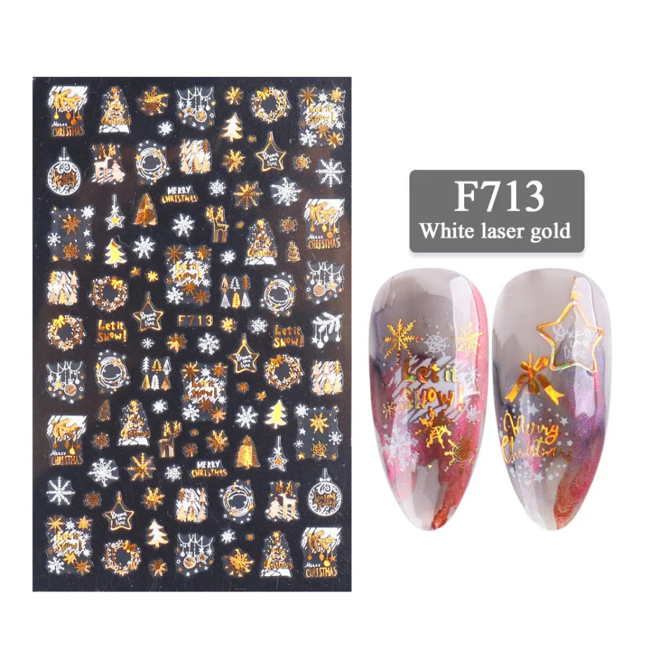 1PC Christmas Tree 3D New Year Decorations Laser Snowflake Fall Nail Stickers Press on Nails Decal