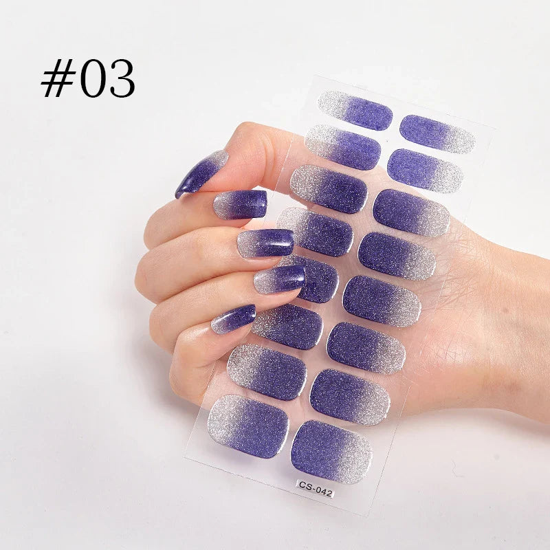 16/22 Tips 3D Nail Art Sticker Fall Christmas Snow Blue Diamonds Full Manicure DIY Nail Strips Decor