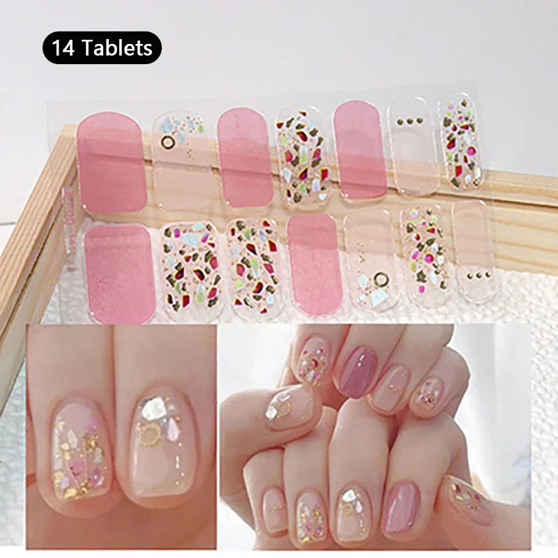 16/22 Tips 3D Nail Art Sticker Fall Christmas Snow Blue Diamonds Full Manicure DIY Nail Strips Decor
