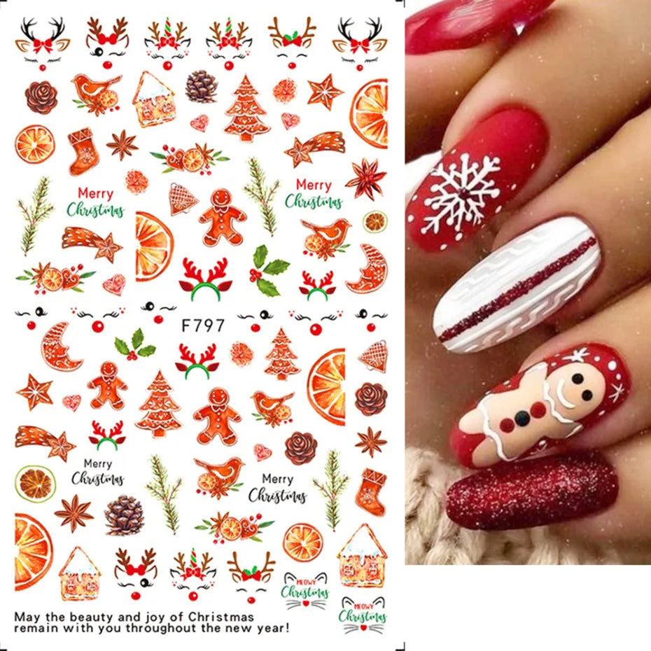 1PC Christmas Tree 3D New Year Decorations Laser Snowflake Fall Nail Stickers Press on Nails Decal