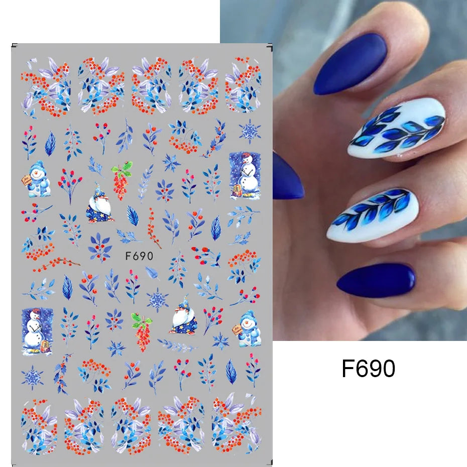 1PC Christmas Tree 3D New Year Decorations Laser Snowflake Fall Nail Stickers Press on Nails Decal