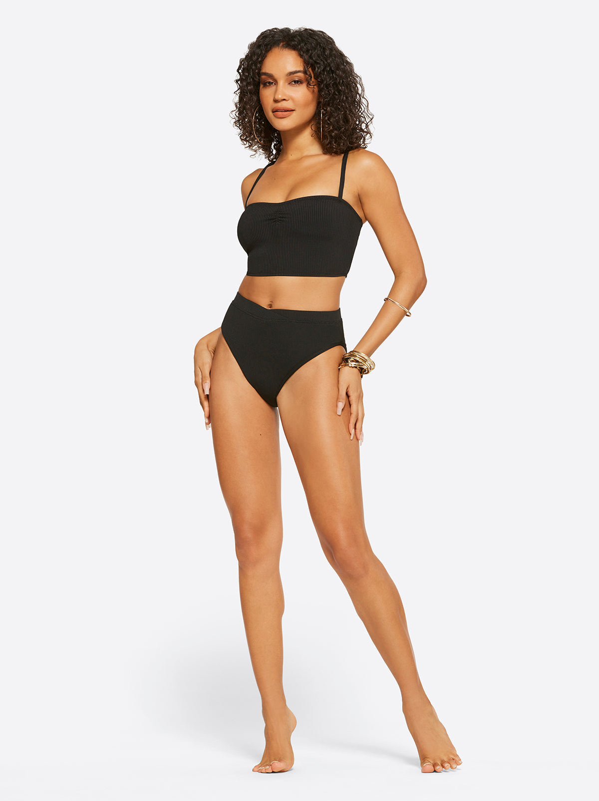 Textured Solids Open Back Tank in Black