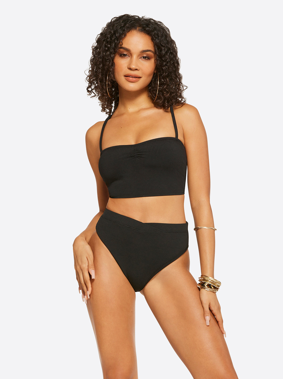 Textured Solids Open Back Tank in Black