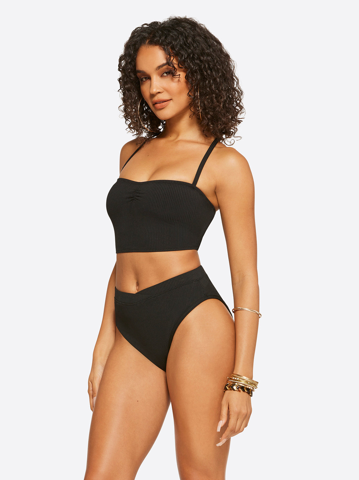 Textured Solids Open Back Tank in Black