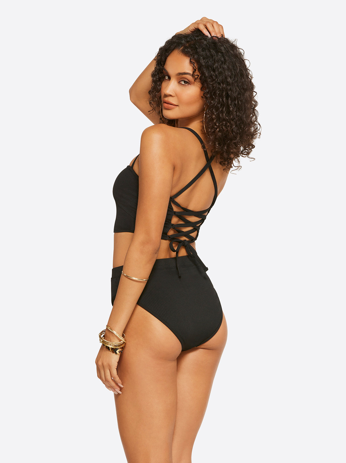 Textured Solids Open Back Tank in Black